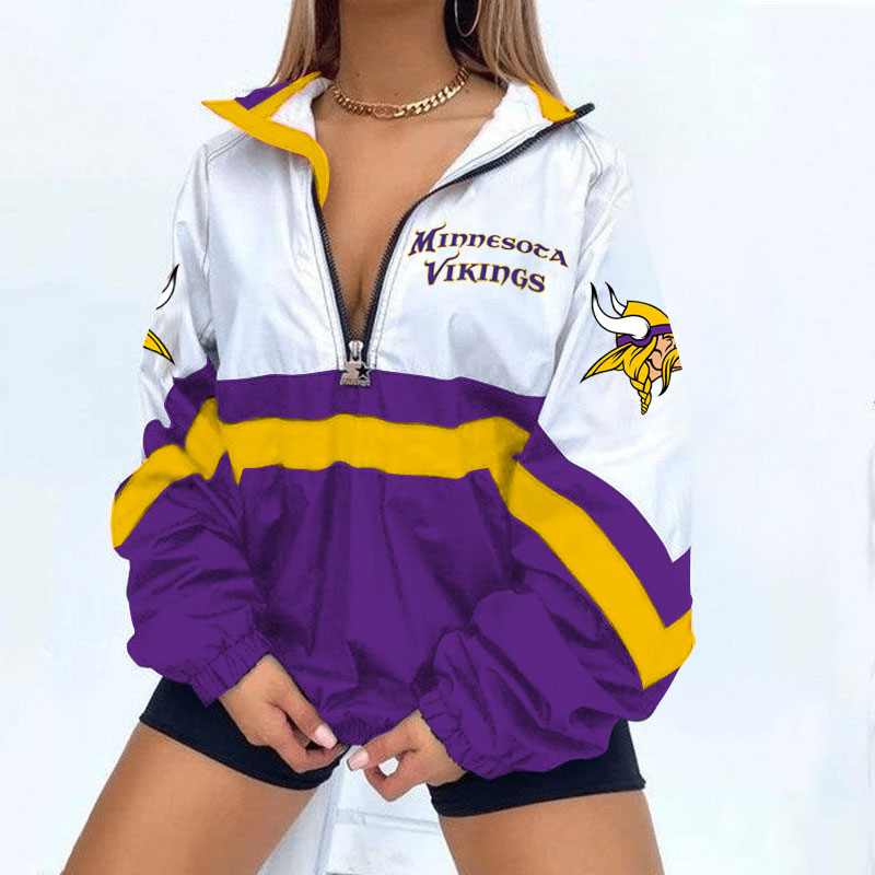 Minnesota Vikings Football Print Zipper Long-Sleeve Sweatshirt