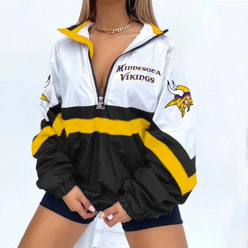 Minnesota Vikings Football Print Zipper Long-Sleeve Sweatshirt