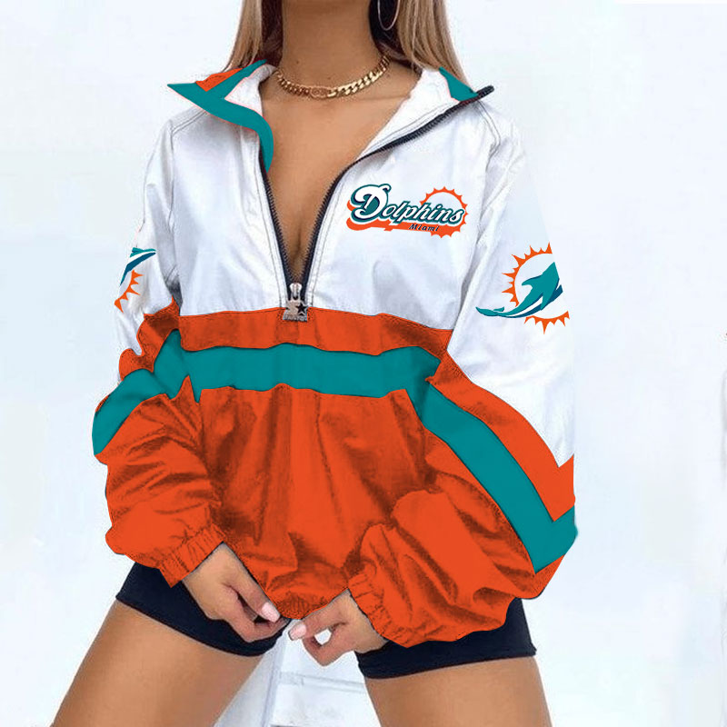 Miami Dolphins Football Print Zipper Long-Sleeve Sweatshirt