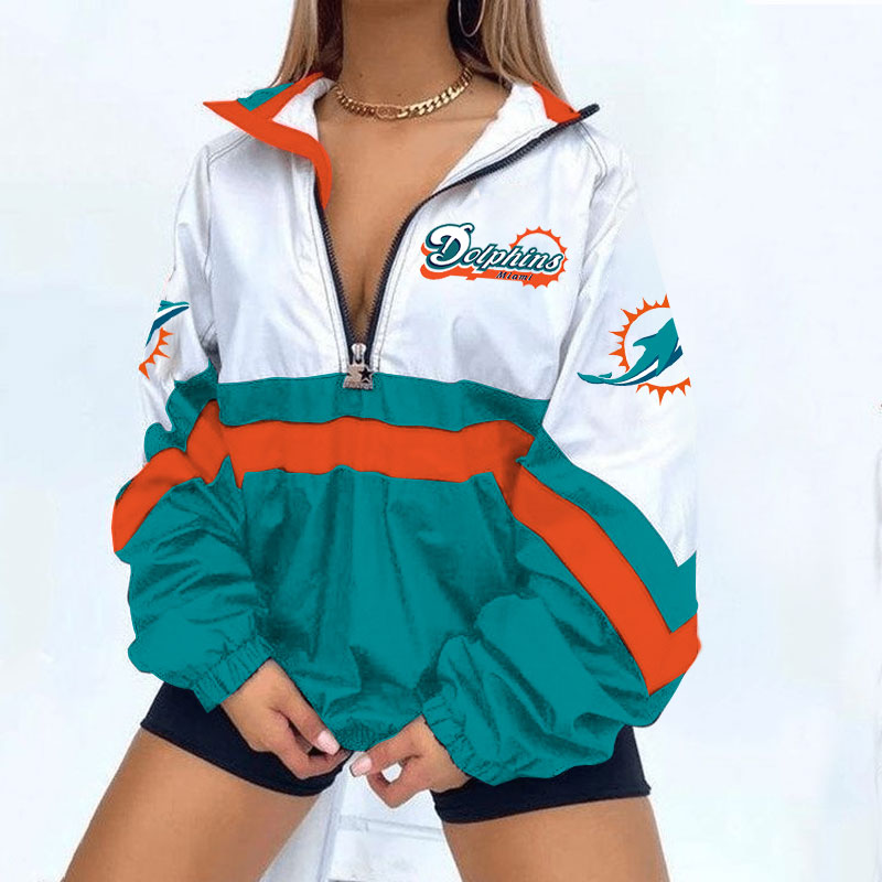 Miami Dolphins Football Print Zipper Long-Sleeve Sweatshirt
