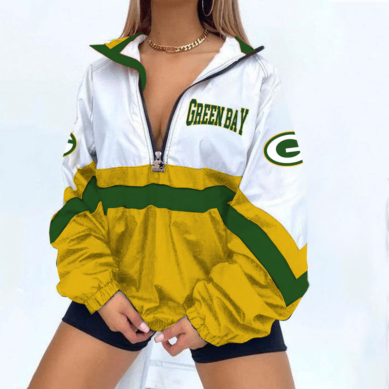Green Bay Packers Football Print Zipper Long-Sleeve Sweatshirt