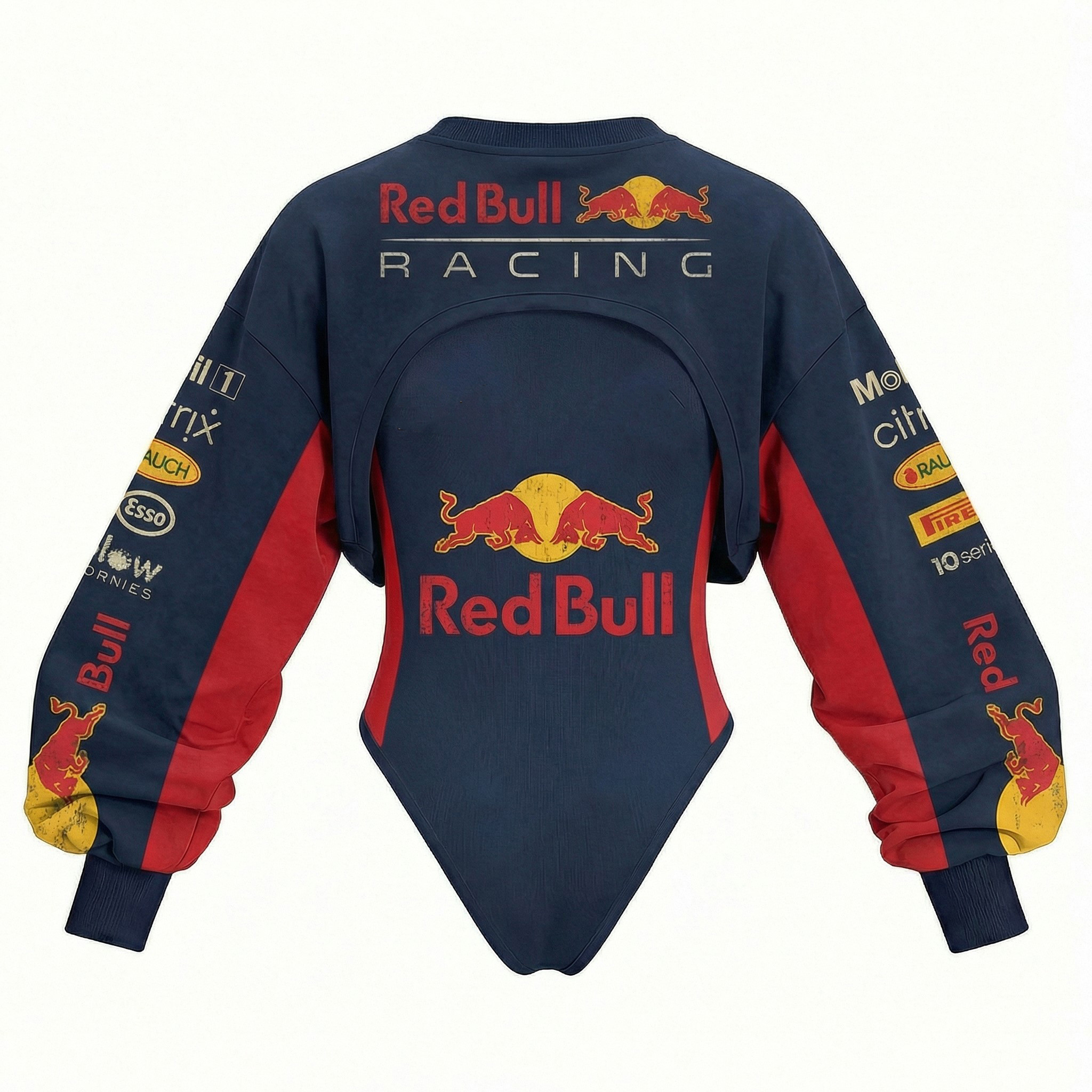 Women's Racing Team Logo Digitally Printed Tights Irregular Sweatshirt Set