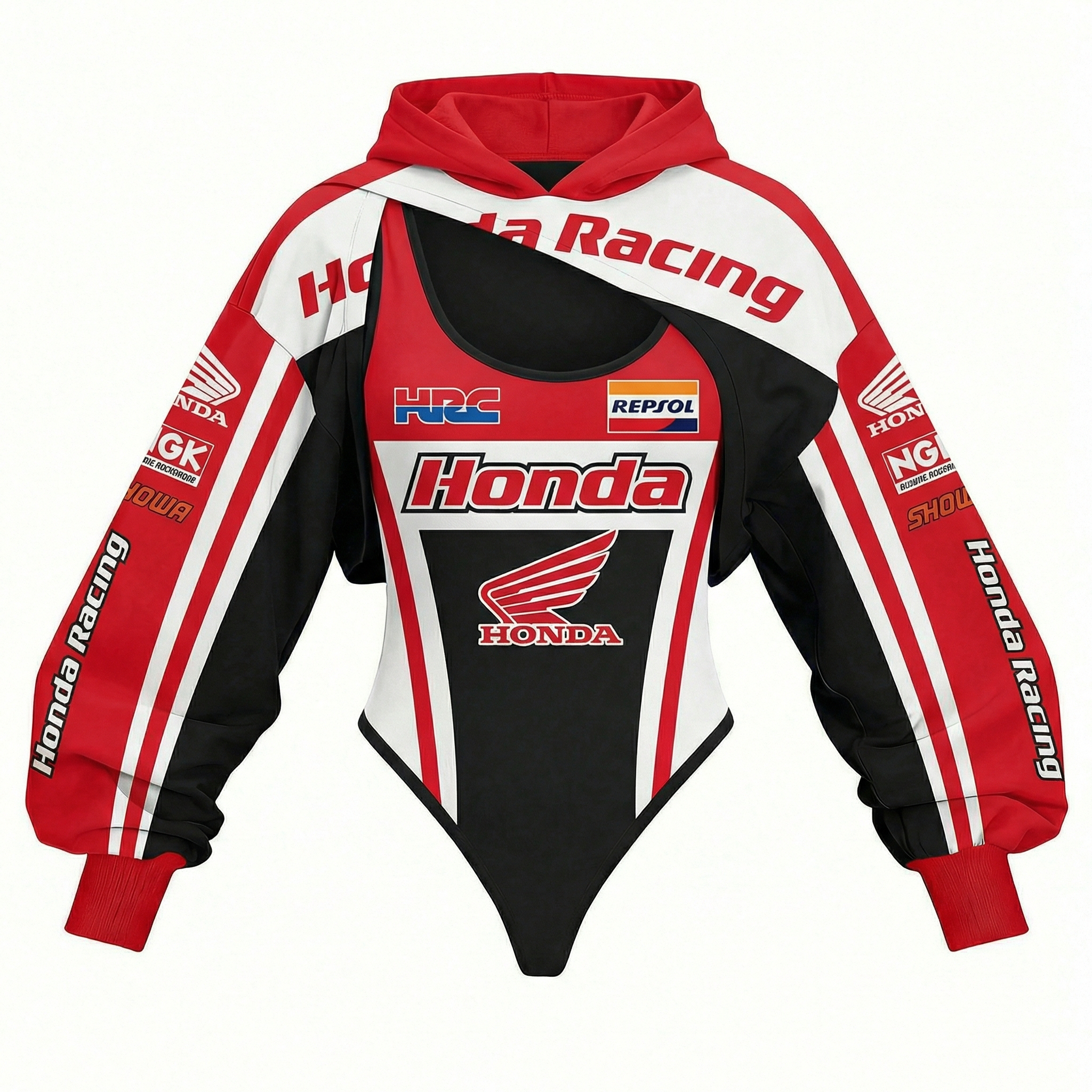 Women's Racing Team Logo Digitally Printed Tights Irregular Sweatshirt Set