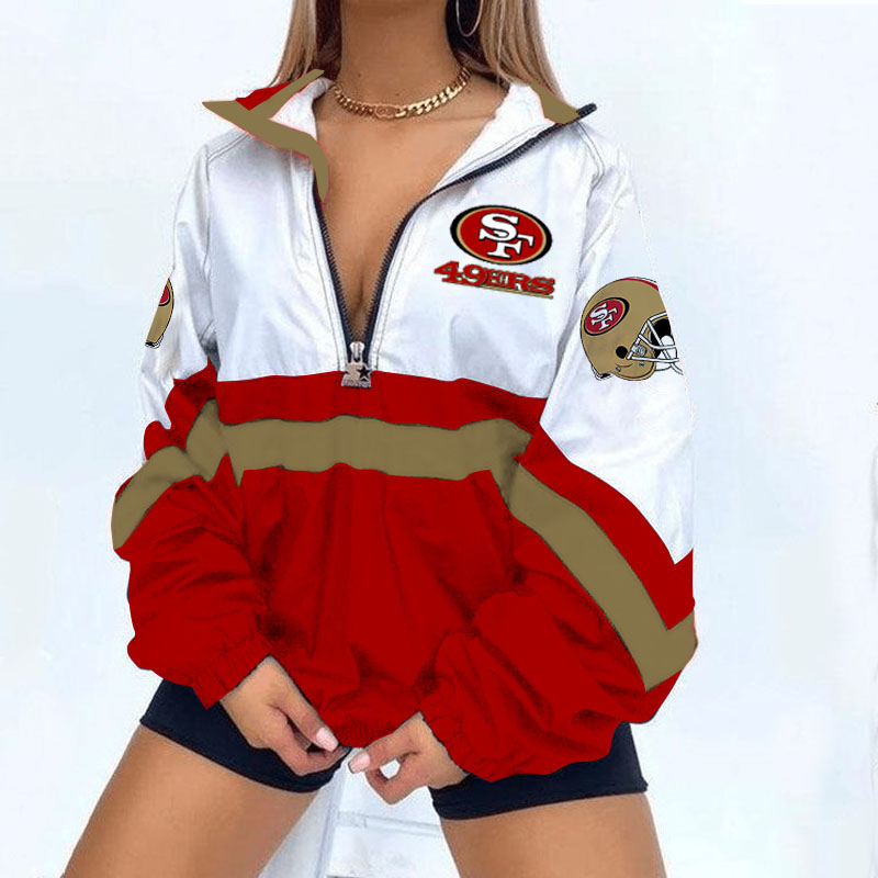 San Francisco 49ers Football Print Zipper Long-Sleeve Sweatshirt