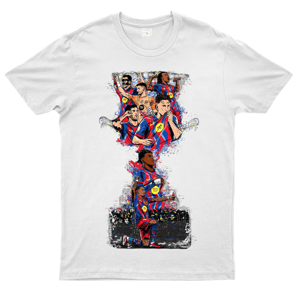 Football Graffiti Style Showcases Barcelona's Title Defense Moment Cotton T-Shirts