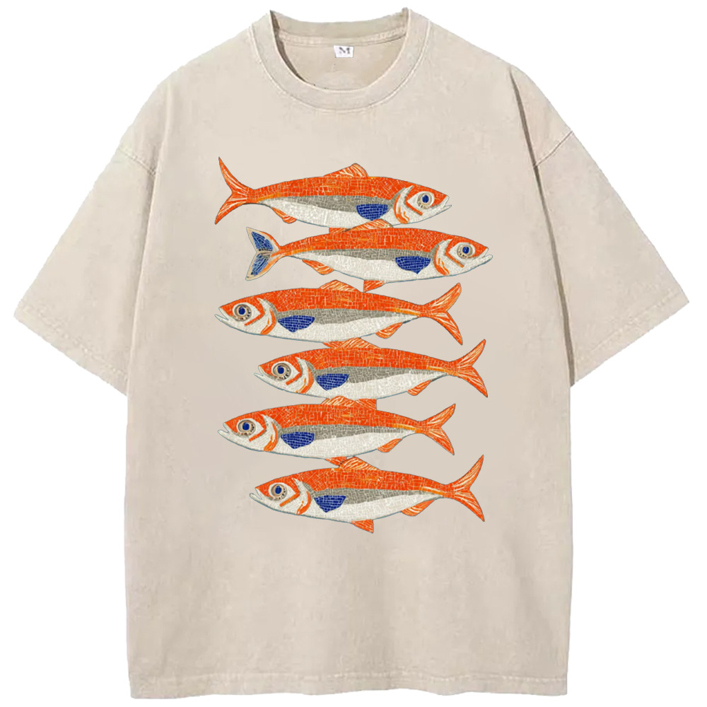 Ocean Brightly Colored Sardines Washed T-Shirts