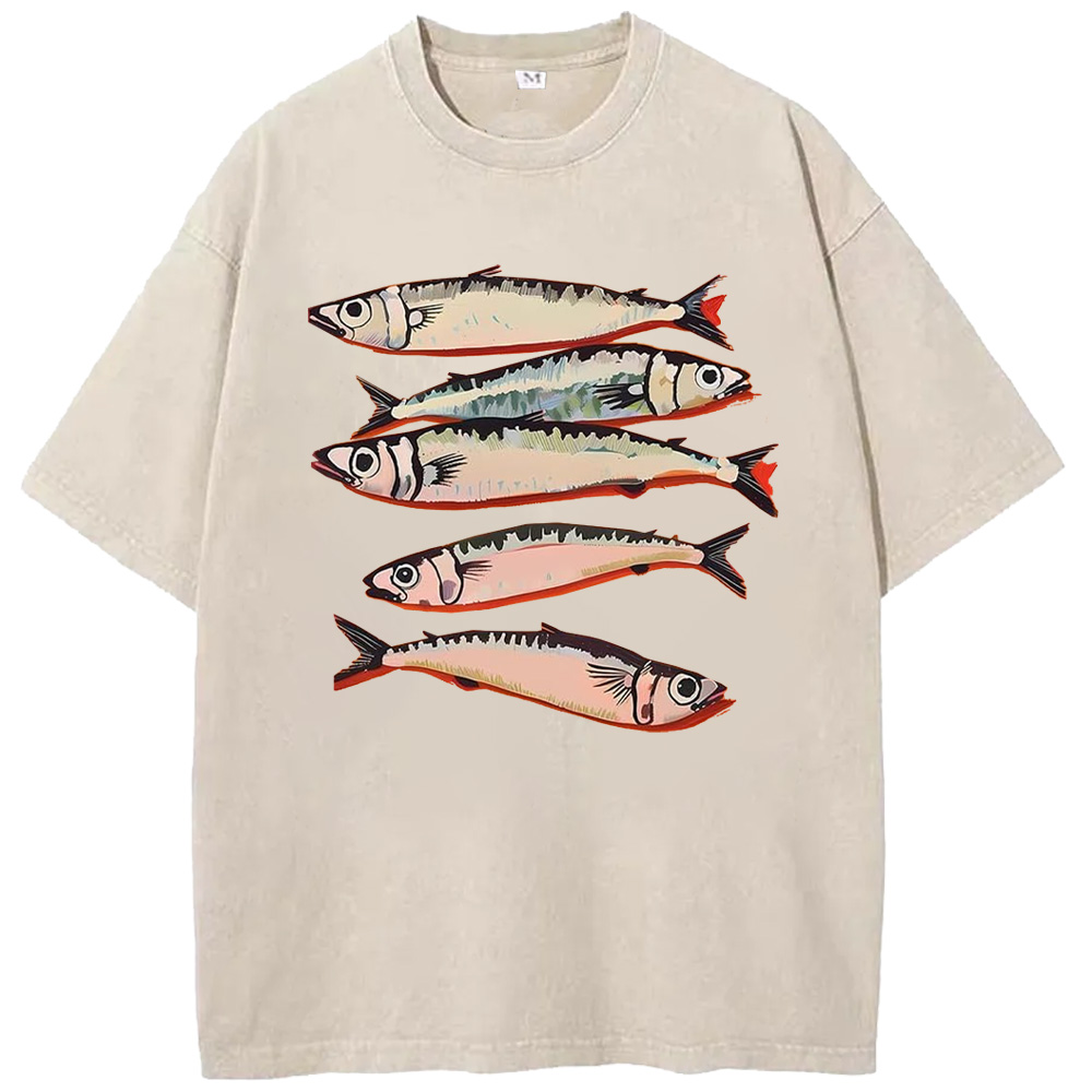 Ocean Fun Seafood Sardines Washed T-Shirts