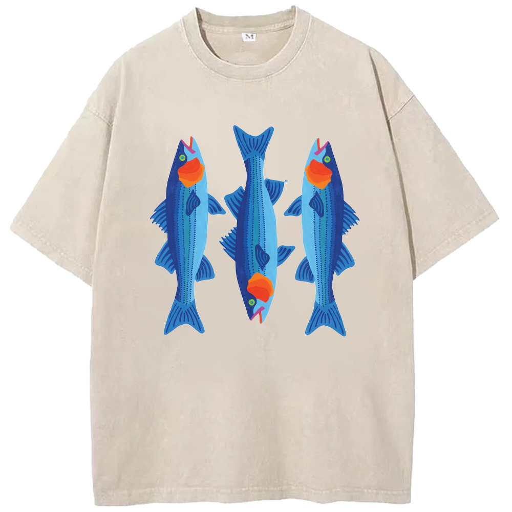 Ocean Retro Blue Holiday Fish Washed T-Shirts