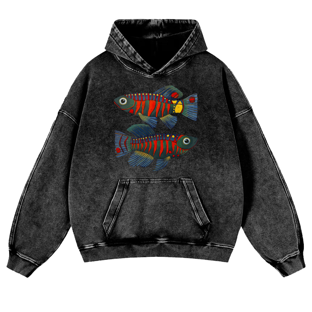 Ocean Two Brightly Colored Fish Washed hoodie
