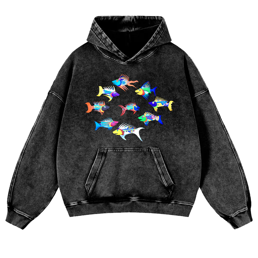 Ocean Colorful Fish and Aquarium Family Washed hoodie
