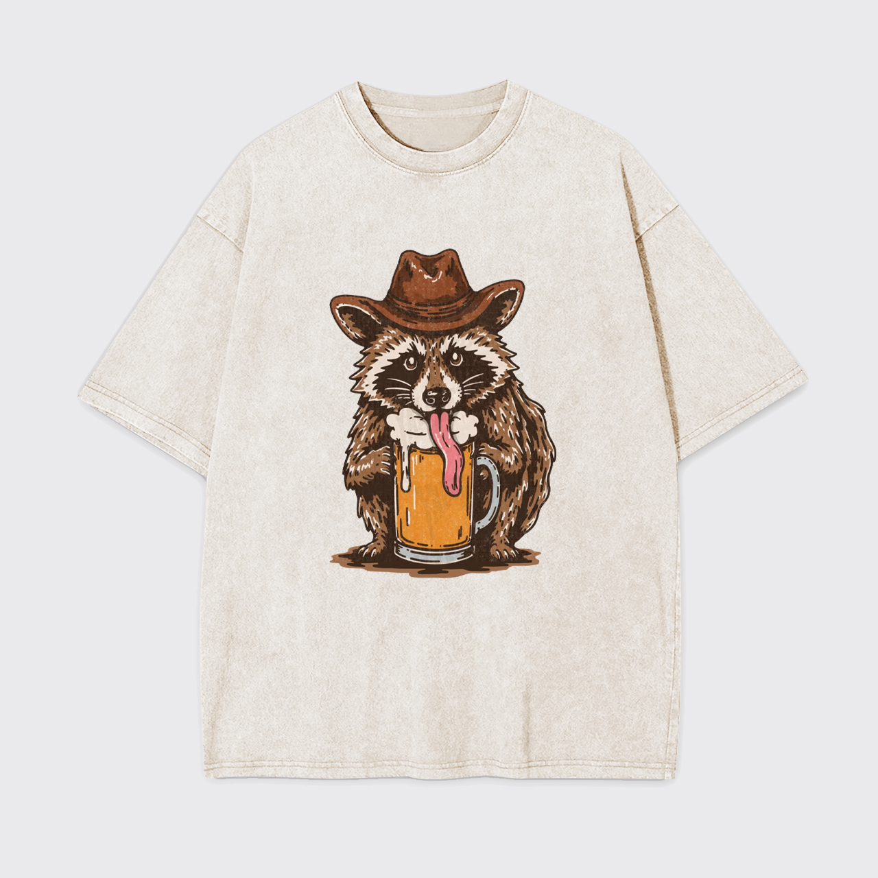 Cowboy Raccoon Western Beer Drinking Garment-dye Tees