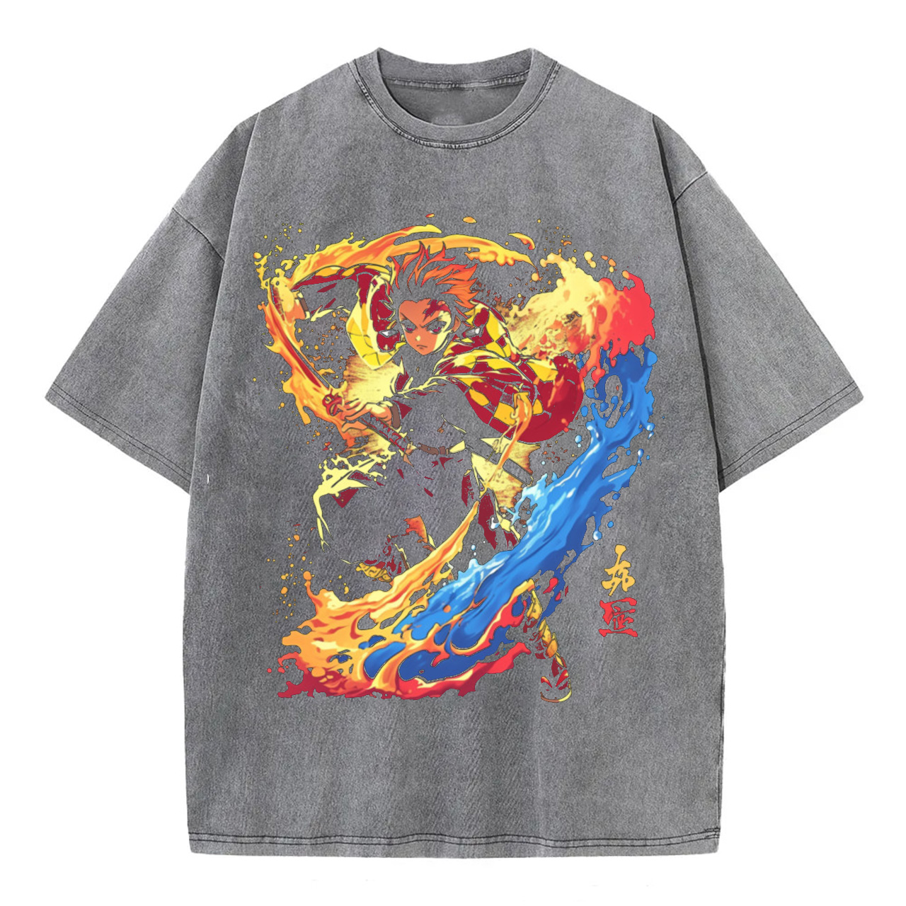 Demon Slayer Tanjiro Kamado Fire Water Breathing Anime Art T-Shirt