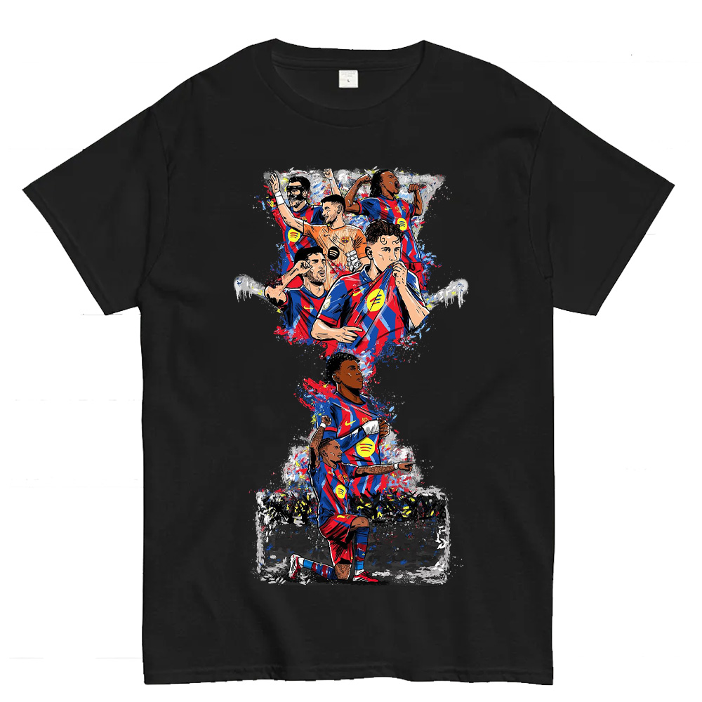 Football Graffiti Style Showcases Barcelona's Title Defense Moment Cotton T-Shirts