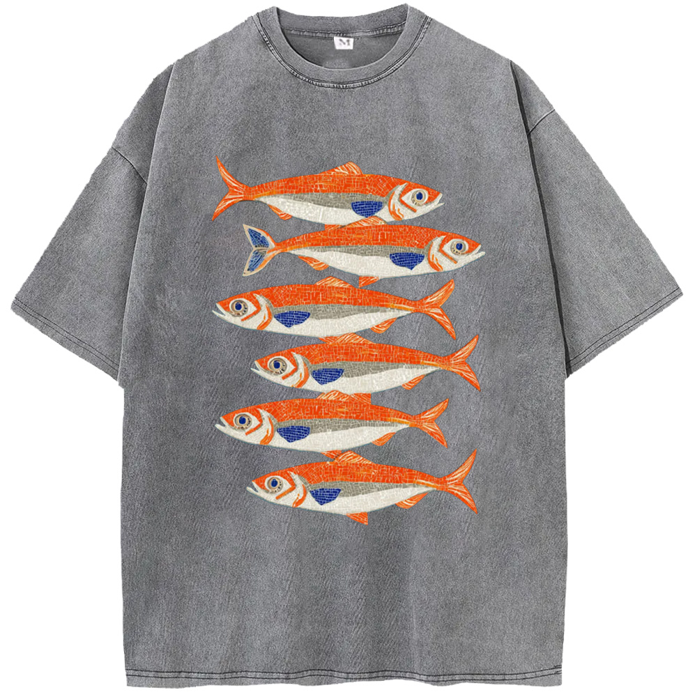 Ocean Brightly Colored Sardines Washed T-Shirts
