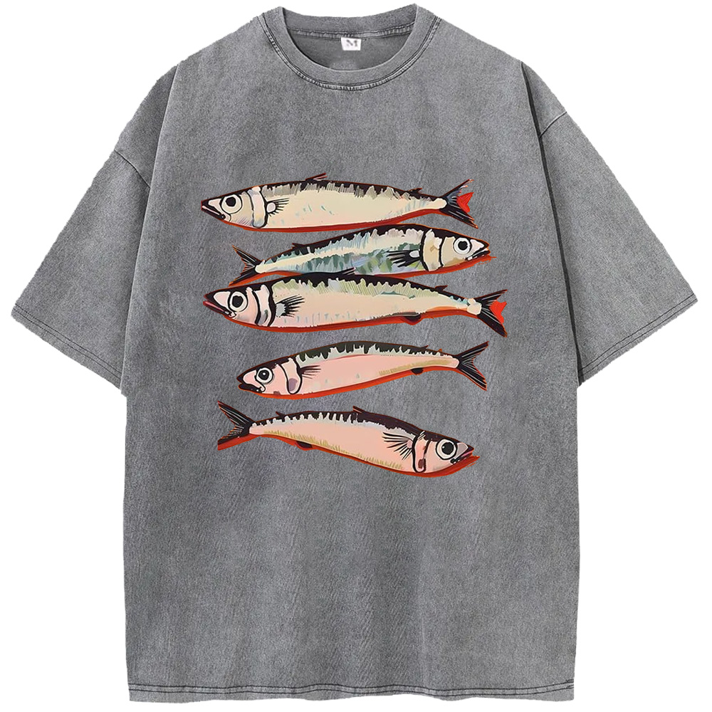 Ocean Fun Seafood Sardines Washed T-Shirts