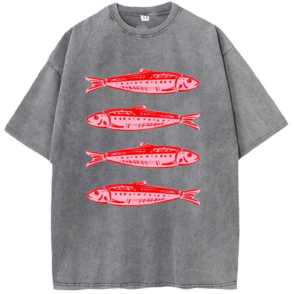 Ocean Retro-Style Sardines Washed T-Shirts