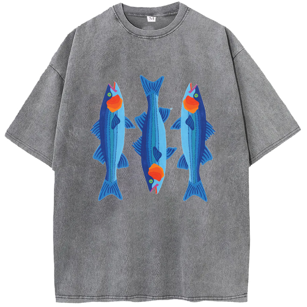 Ocean Retro Blue Holiday Fish Washed T-Shirts