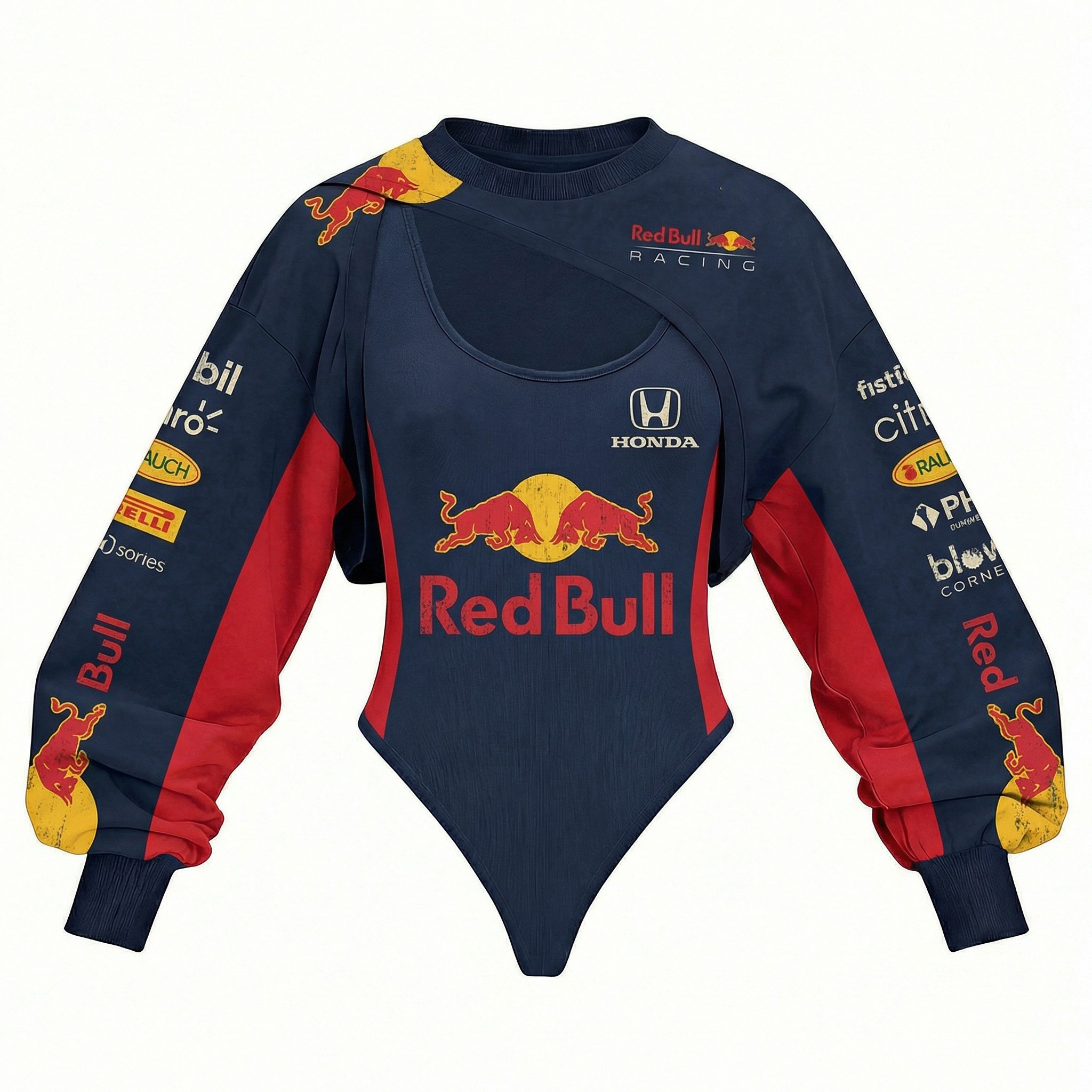 Women's Racing Team Logo Digitally Printed Tights Irregular Sweatshirt Set