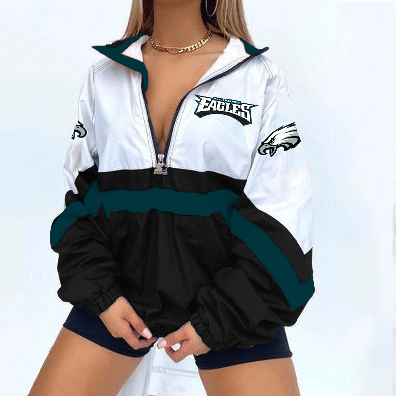 Philadelphia Eagles Football Print Zipper Long-Sleeve Sweatshirt