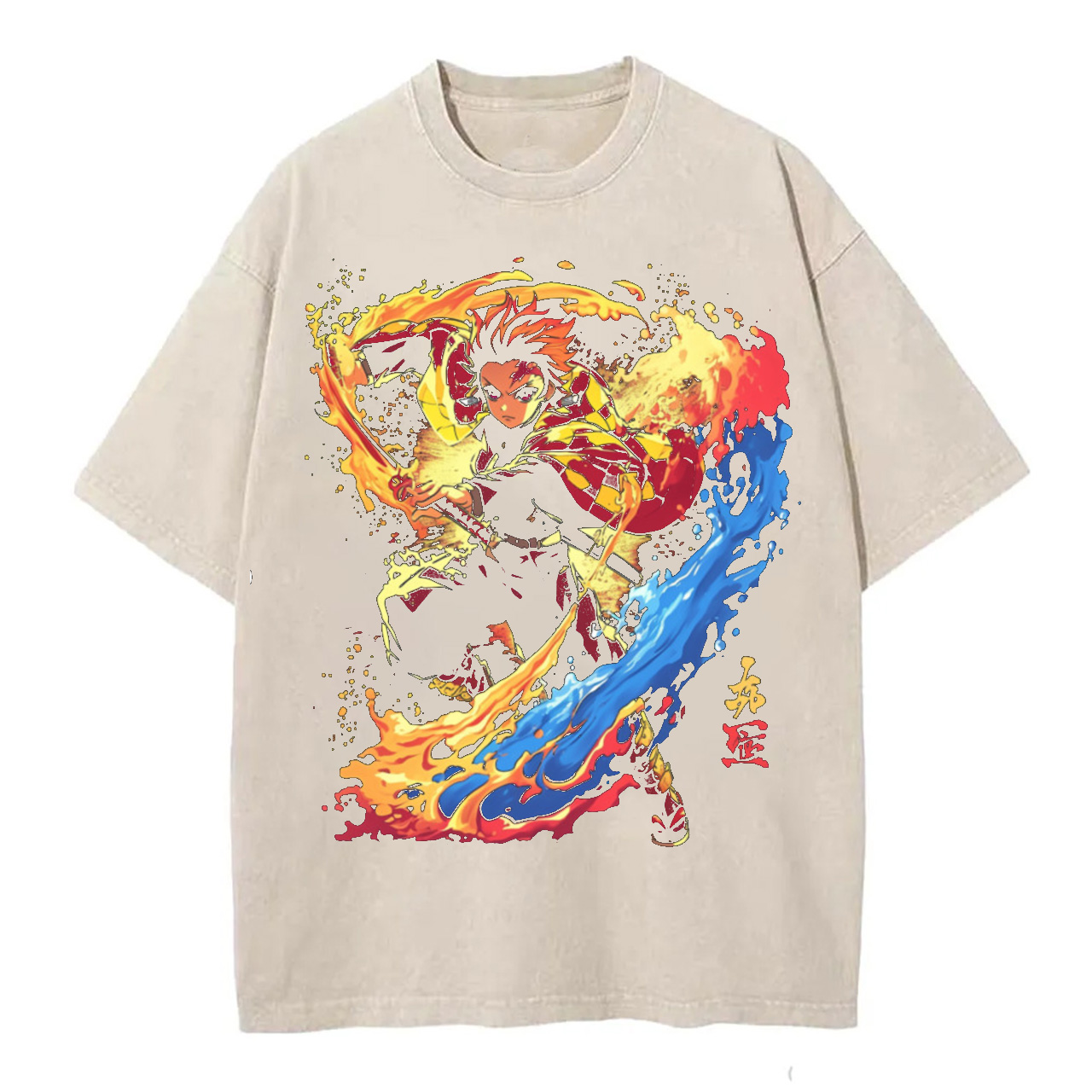Demon Slayer Tanjiro Kamado Fire Water Breathing Anime Art T-Shirt