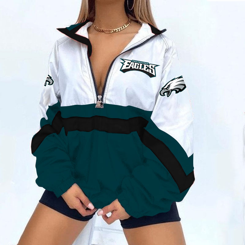 Philadelphia Eagles Football Print Zipper Long-Sleeve Sweatshirt