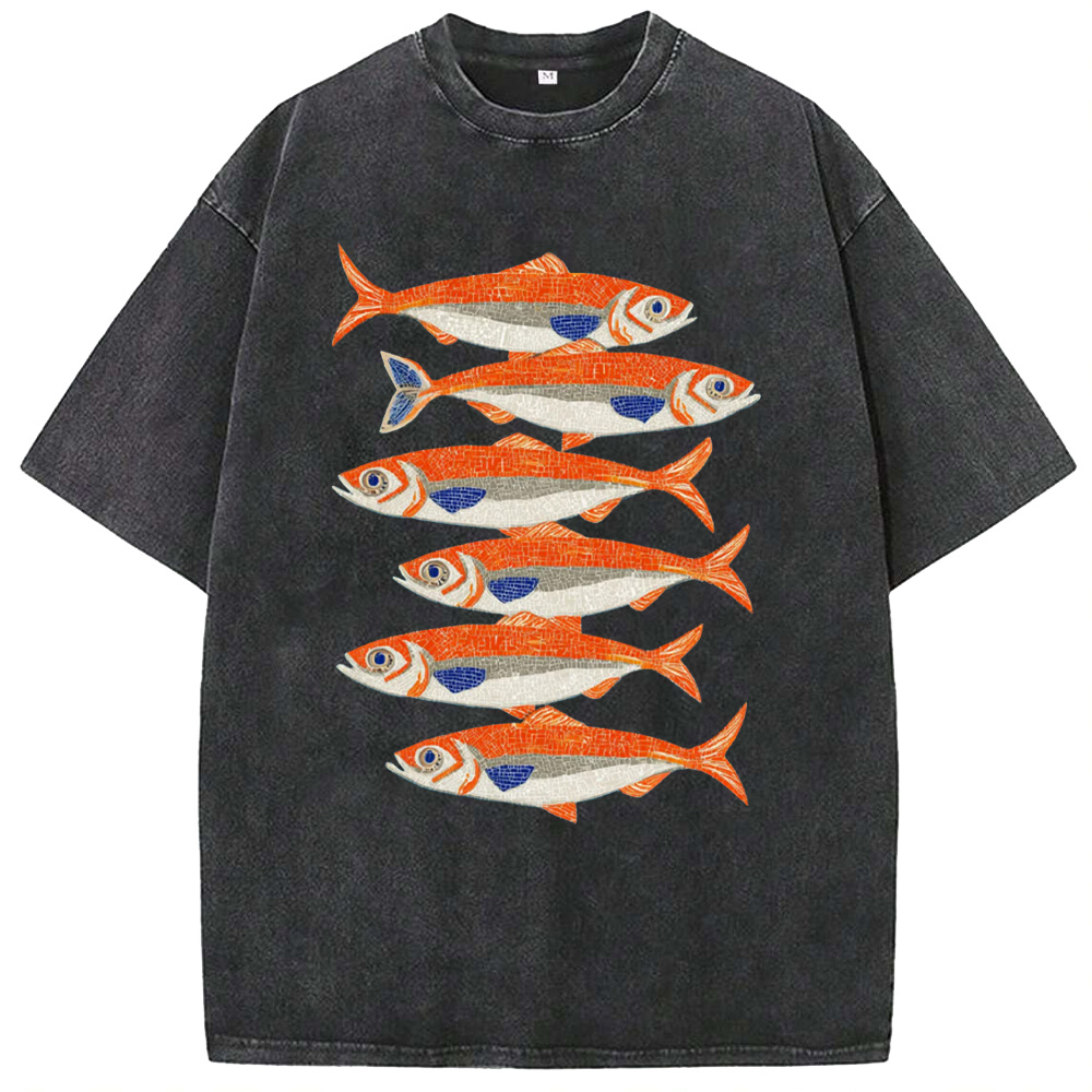 Ocean Brightly Colored Sardines Washed T-Shirts