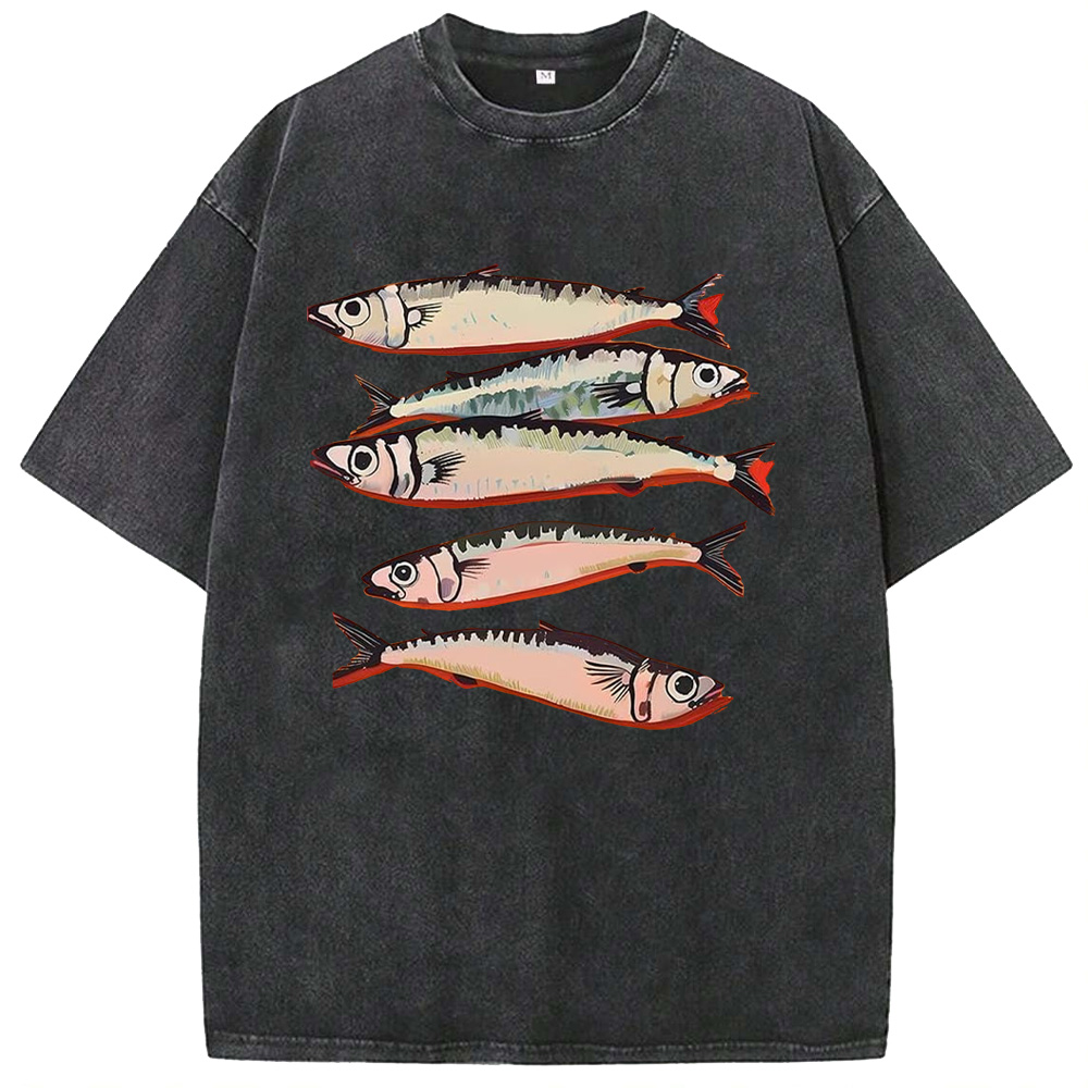 Ocean Fun Seafood Sardines Washed T-Shirts