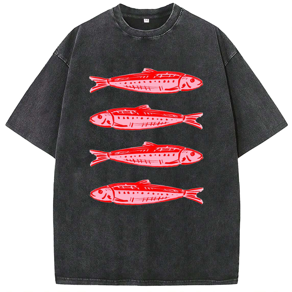 Ocean Retro-Style Sardines Washed T-Shirts