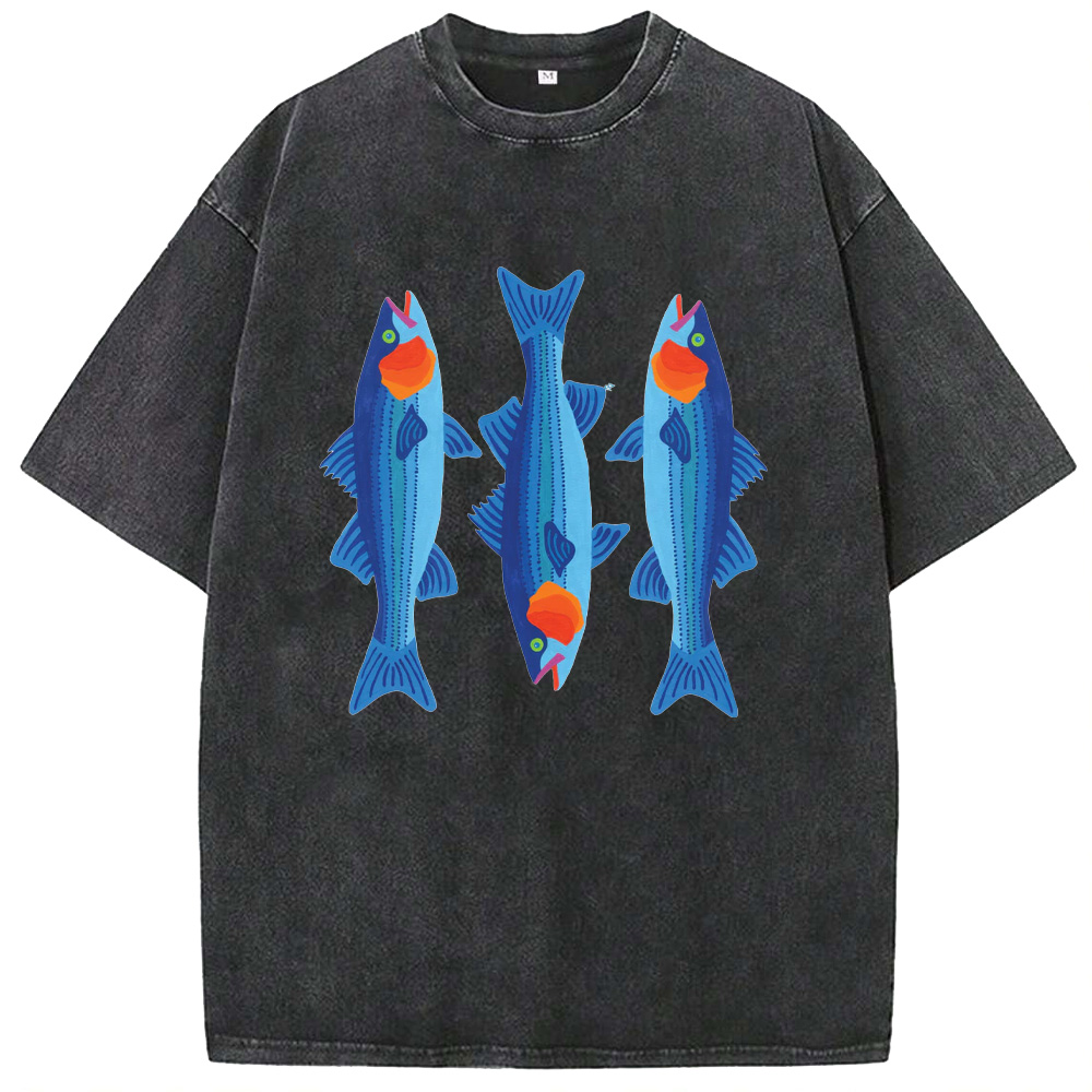 Ocean Retro Blue Holiday Fish Washed T-Shirts