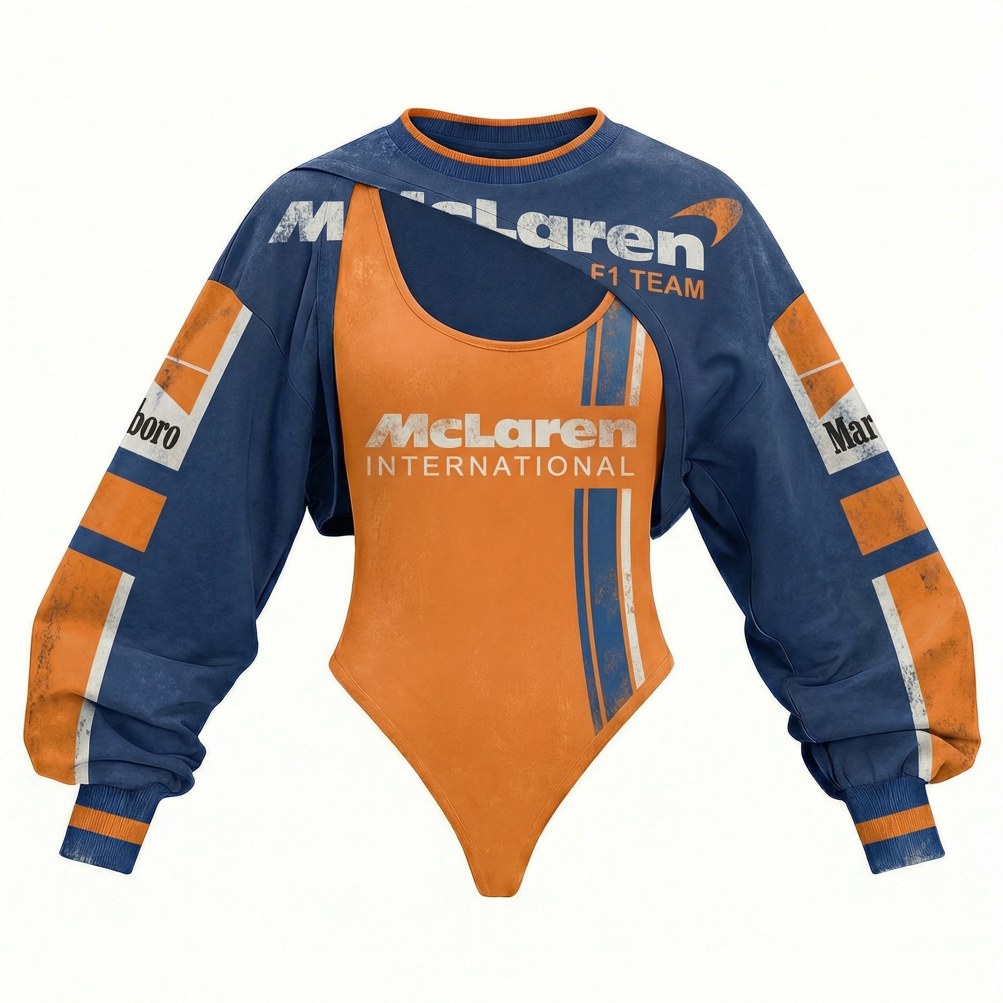 Women's Racing Team Logo Digitally Printed Tights Irregular Sweatshirt Set