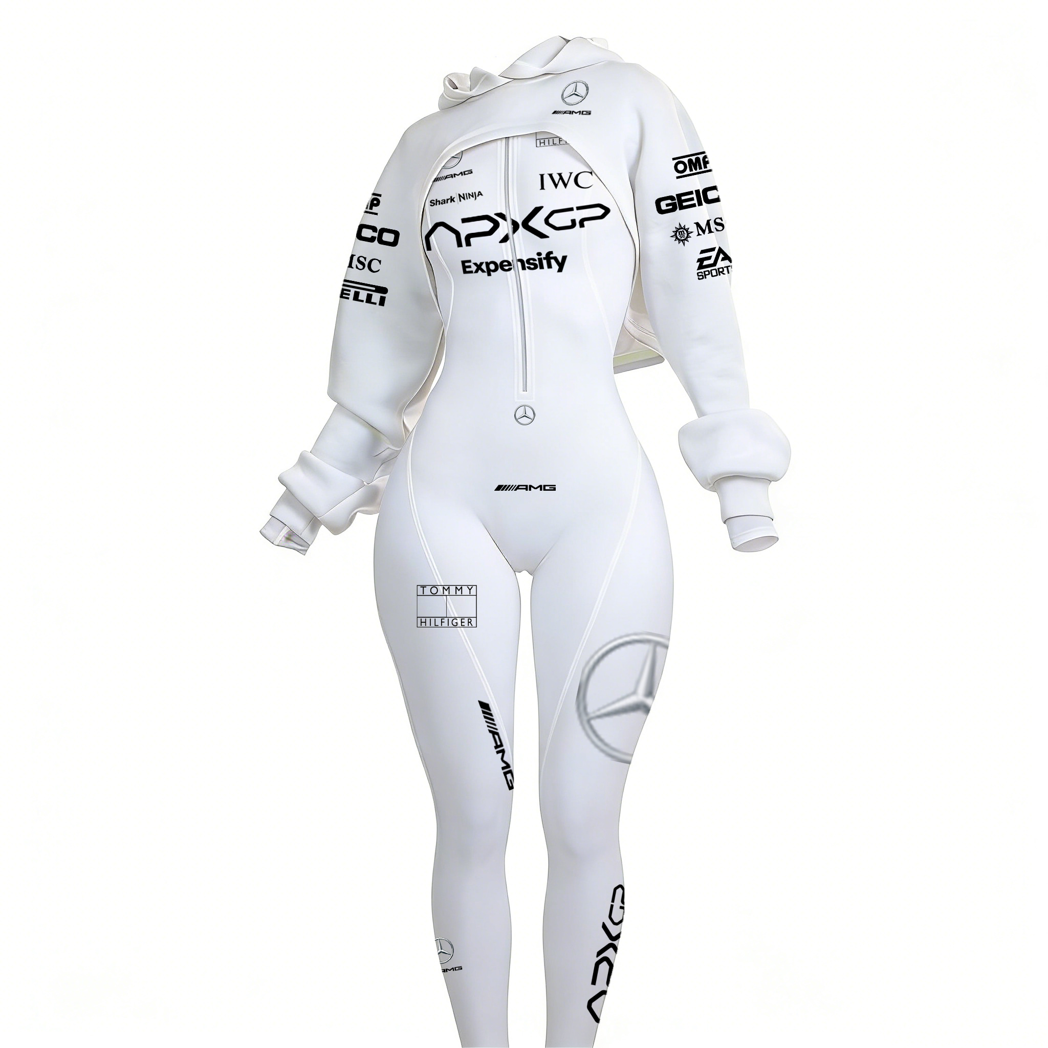 Racing-Inspired Bodysuit & Crop Hoodie Set