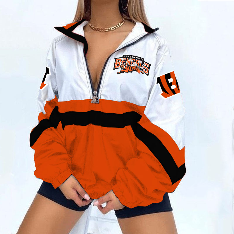Cincinnati Bengals Football Print Zipper Long-Sleeve Sweatshirt