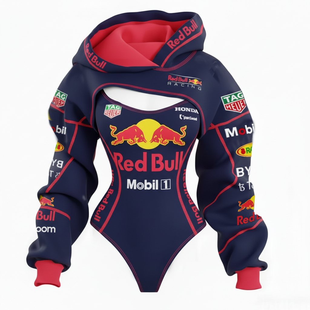 Women's Racing Team Logo Digital Print Irregular Cut Sweatshirt And Pants Set