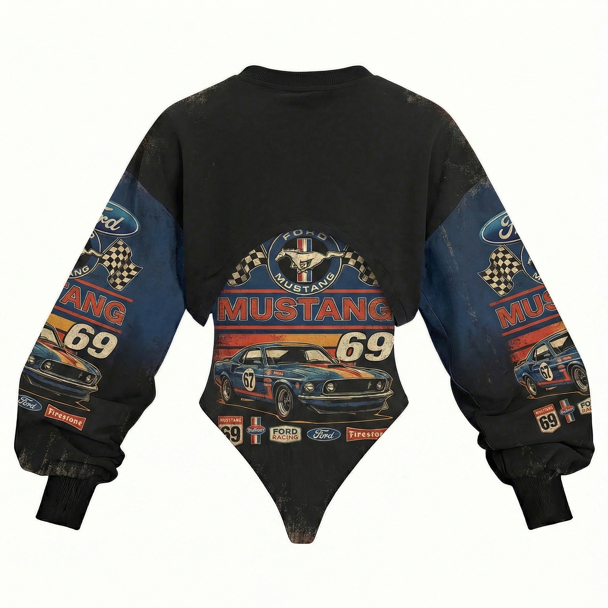 Women's Racing Team Logo Digitally Printed Tights Irregular Sweatshirt Set