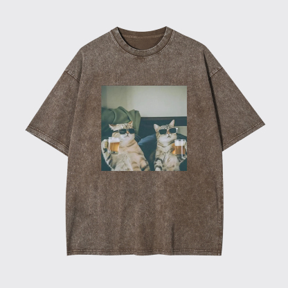 Vintage Beer Buddy Cat Garment-dye Tees