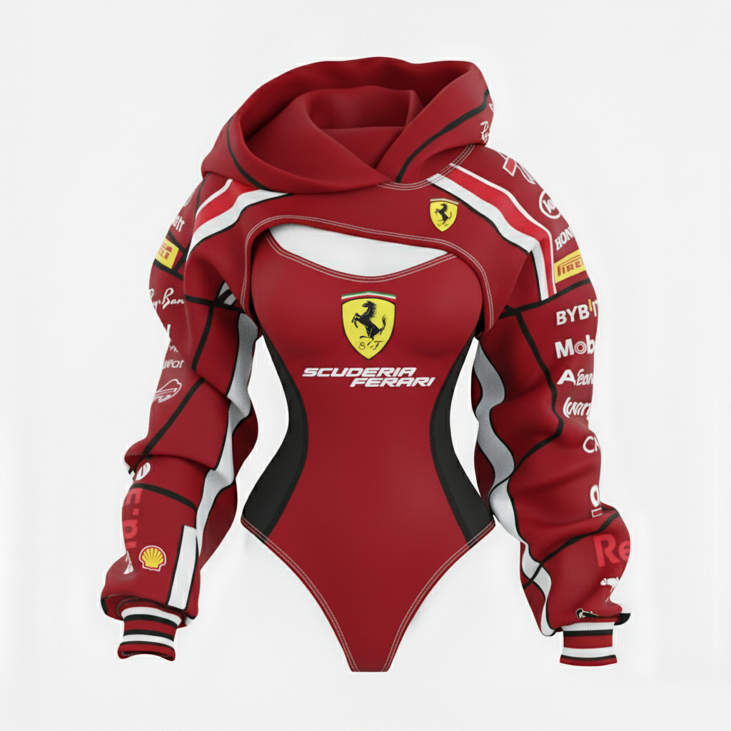 Women's Racing Team Logo Digital Print Irregular Cut Suit