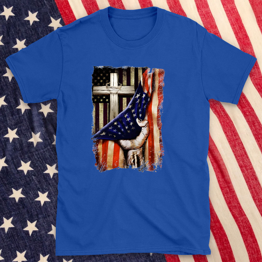 The Cross And America Flag Christian T-Shirt