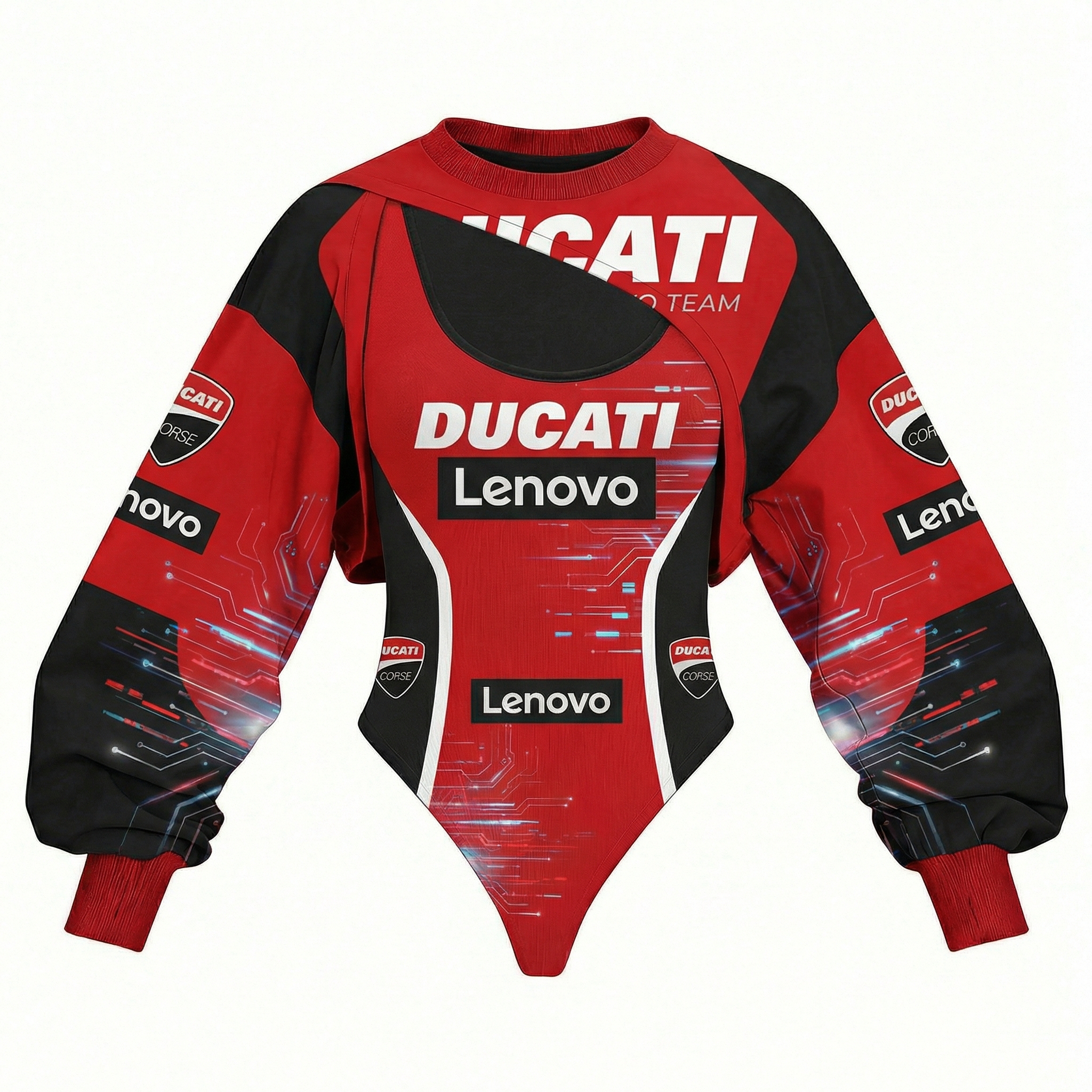 Women's Racing Team Logo Digitally Printed Tights Irregular Sweatshirt Set