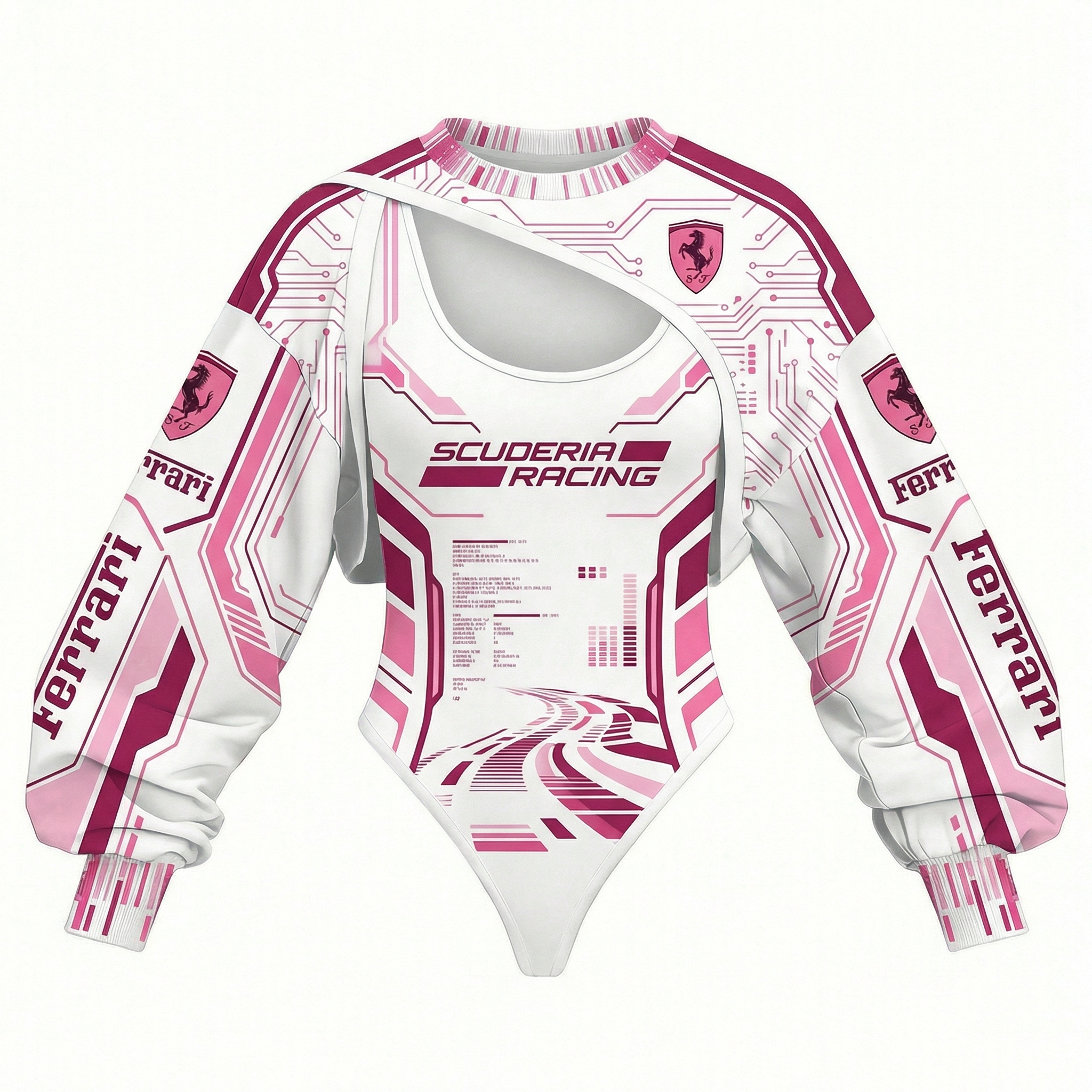 Women's Racing Team Logo Digitally Printed Tights Irregular Sweatshirt Set