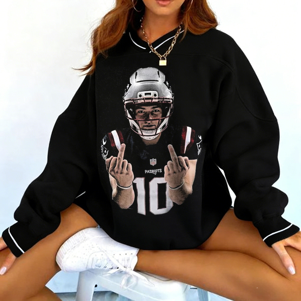 DRAKE MAYE TEE Football Print V-Neck Long Sleeves Vintage Sweatshirt 