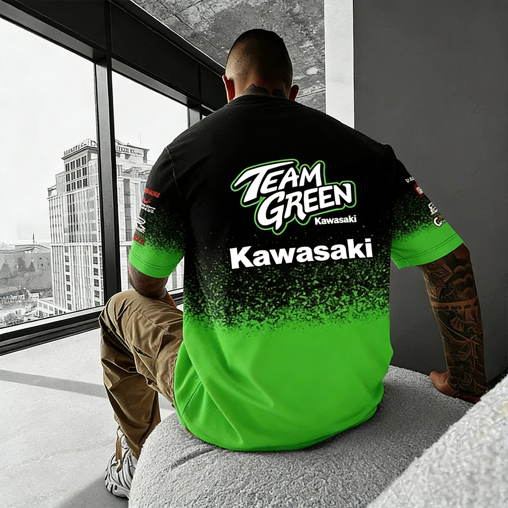 Men's Retro Racing Cars Kawasaki Racing Team 3D T-Shirt