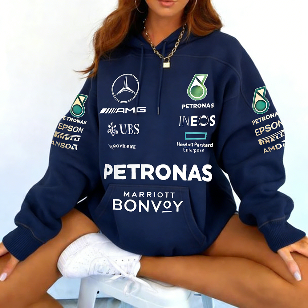 Retro Racing Print Oversized Purplish Hoodie 