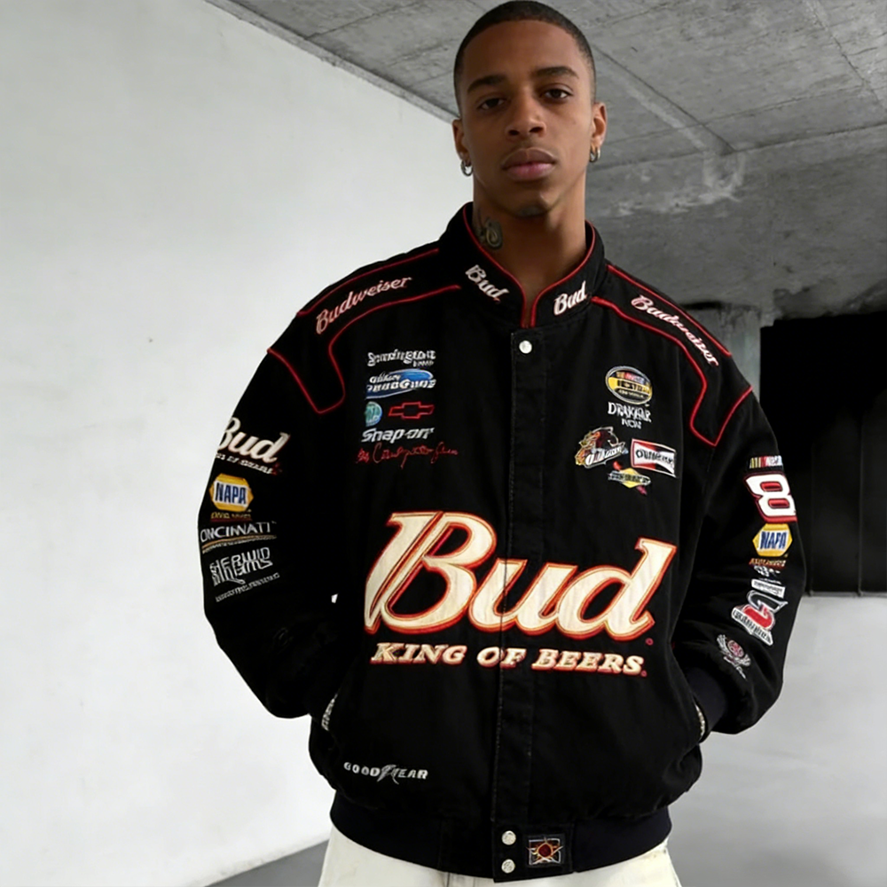 Men's NASCAR Vintage Adult Racing Jacket Embroidered Bud Jacket
