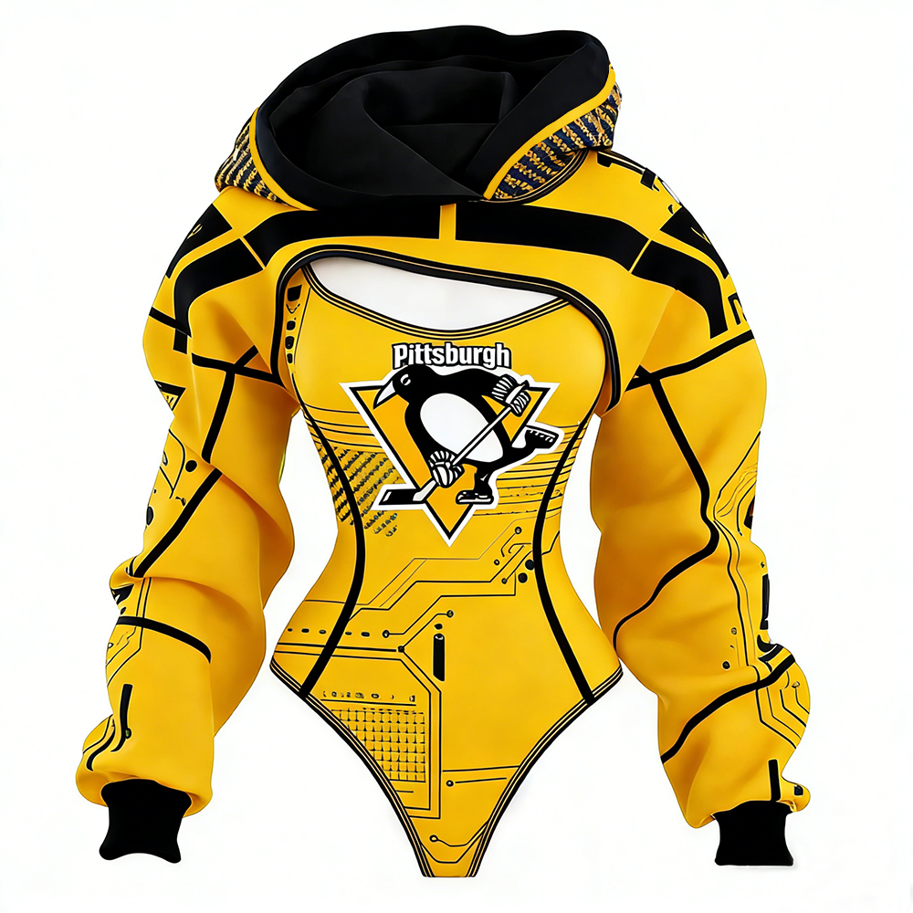 Women's Pittsburgh Penguins Team Hockey Shrug Hoodie & Bodysuit Two-Piece Set
