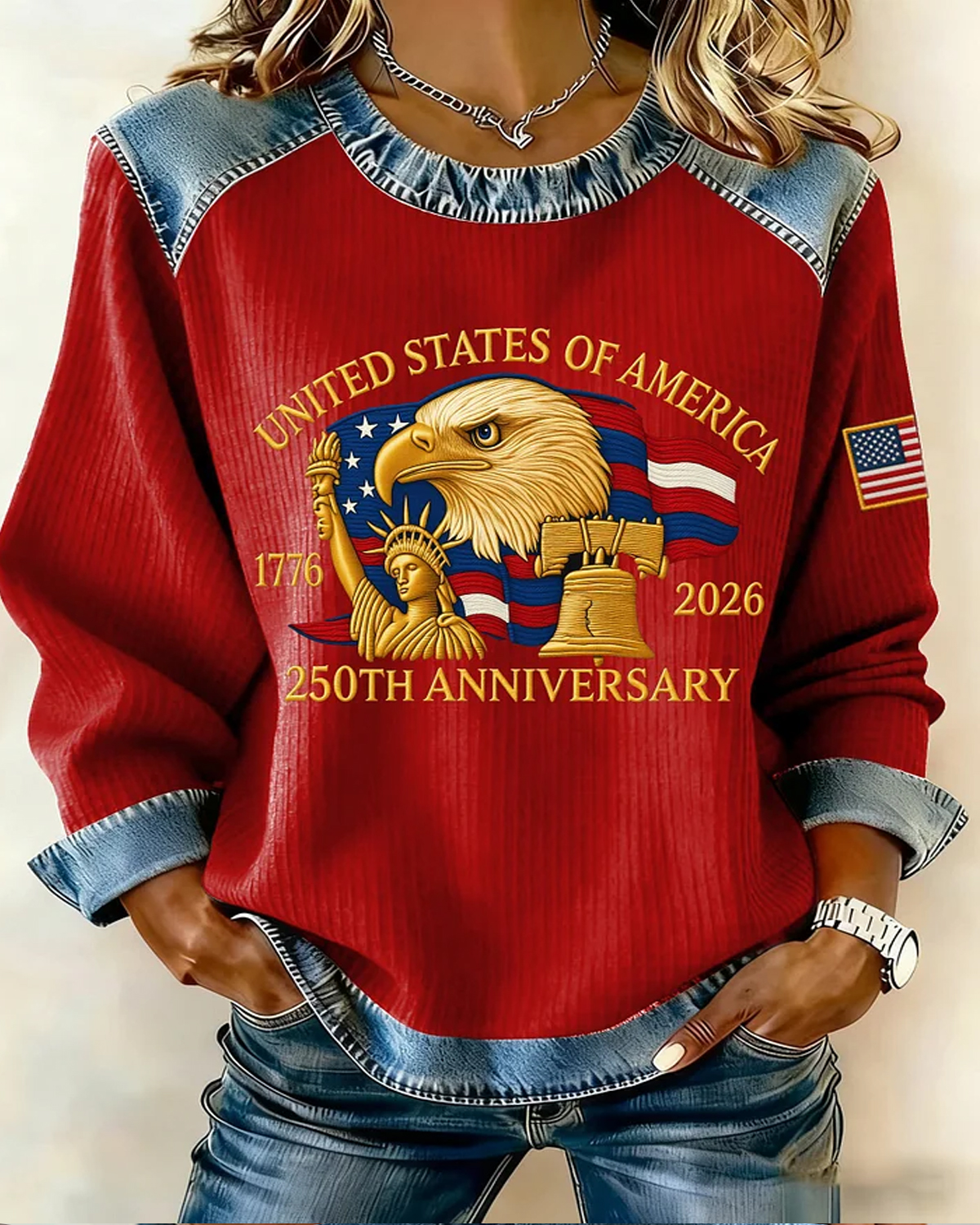 Women's Plus Size Casual Hoodie With American 250th Anniversary Print Sweatshirt
