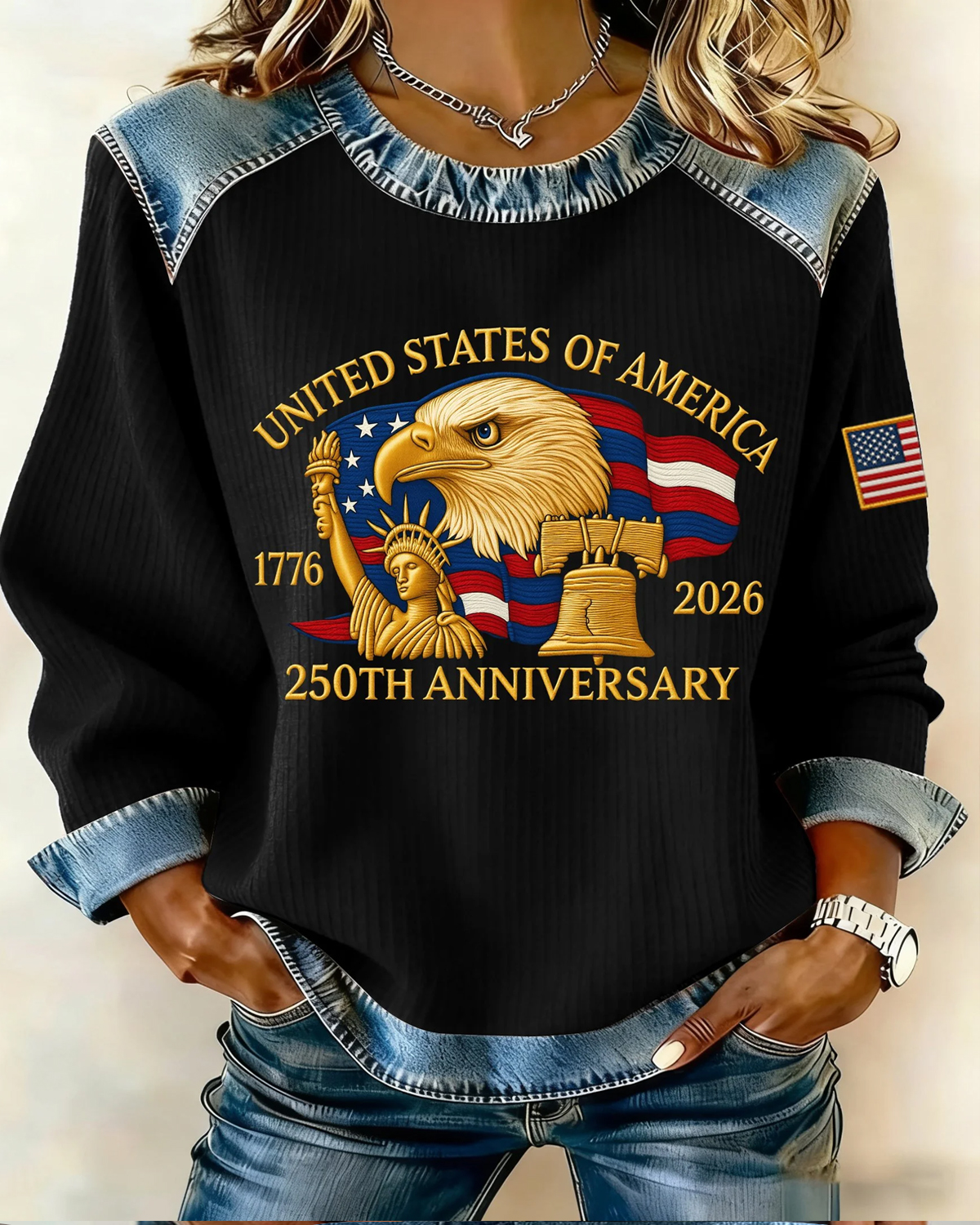 Women's Plus Size Casual Hoodie With American 250th Anniversary Print Sweatshirt