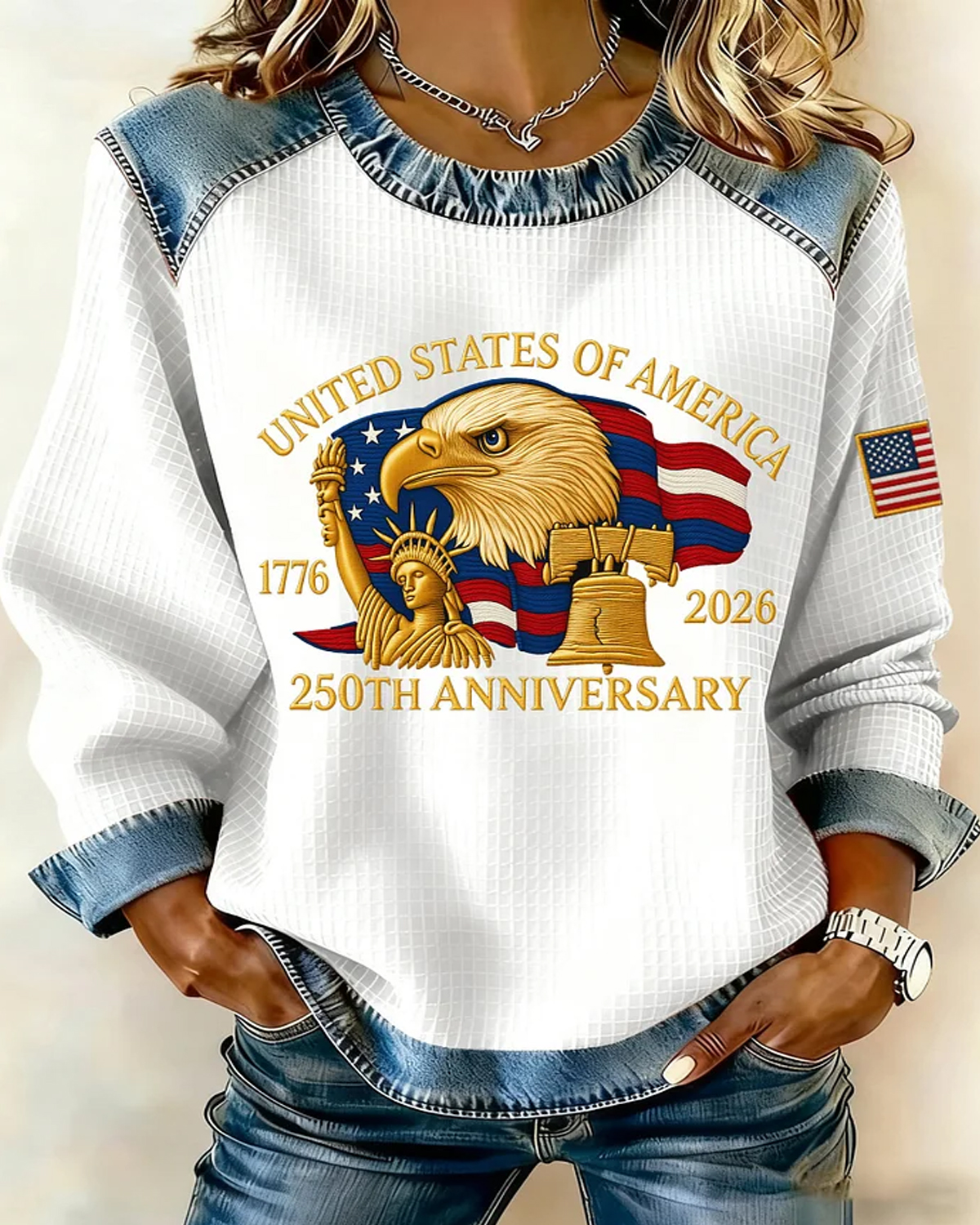 Women's Plus Size Casual Hoodie With American 250th Anniversary Print Sweatshirt