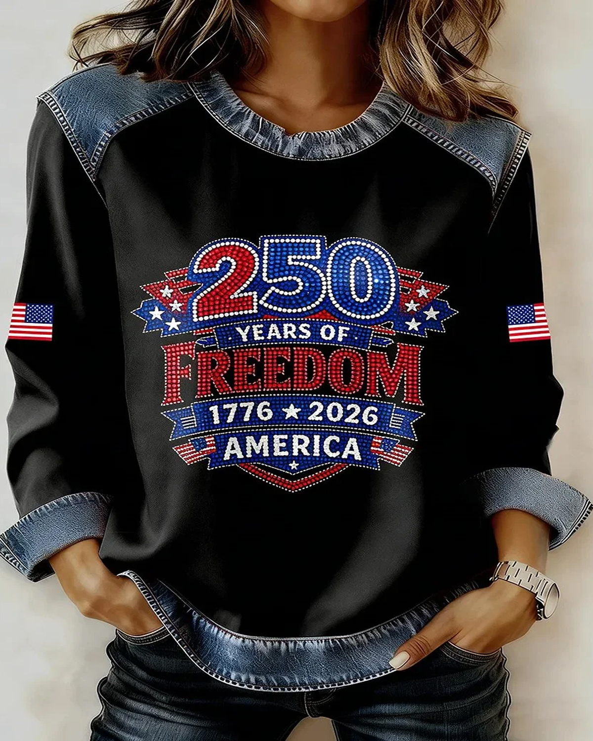 Plus Size USA 250 Print Casual Sweatshirt