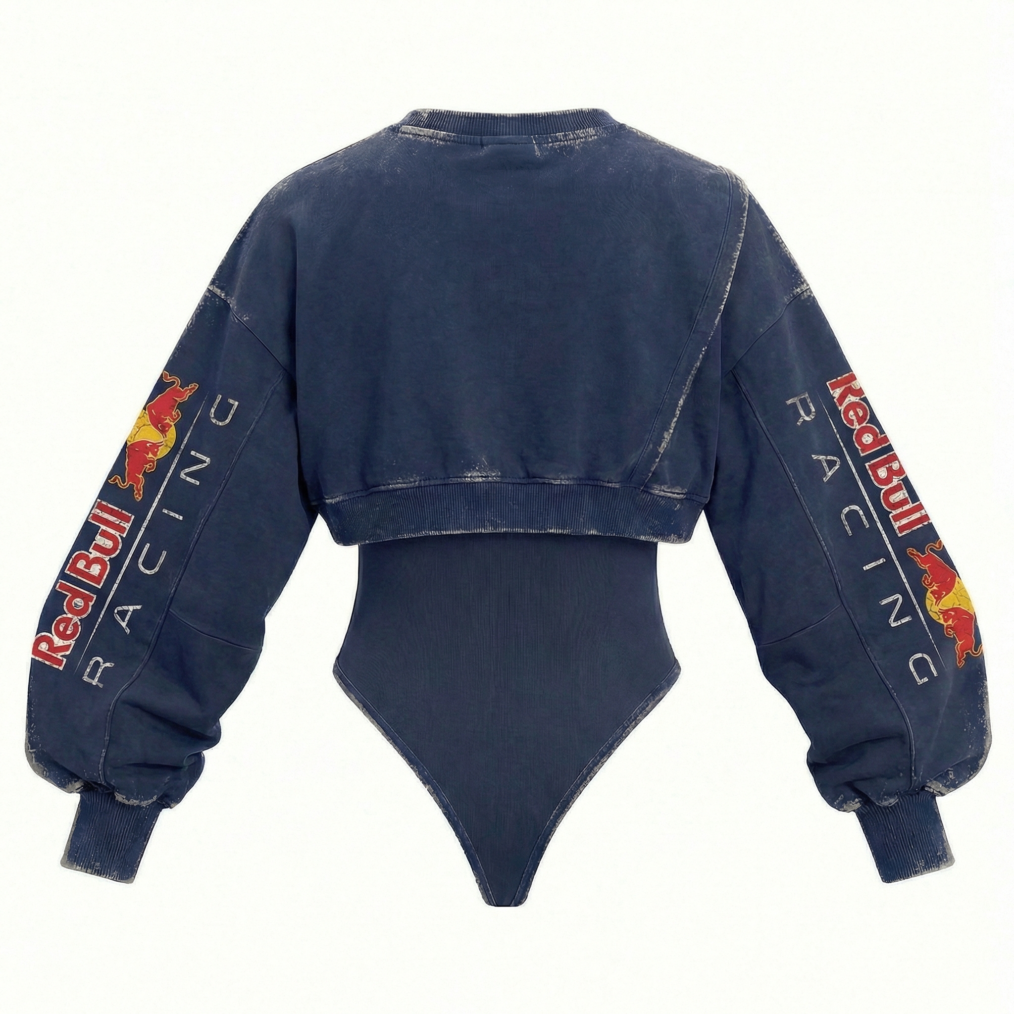 Women's Racing Team Logo Digitally Printed Tights Irregular Sweatshirt Set