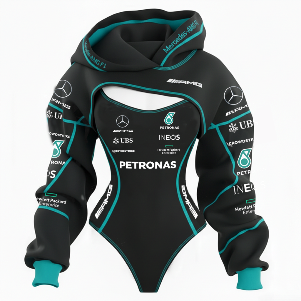 Women's Racing Team Logo Digital Print Irregular Cut Sweatshirt And Pants Set